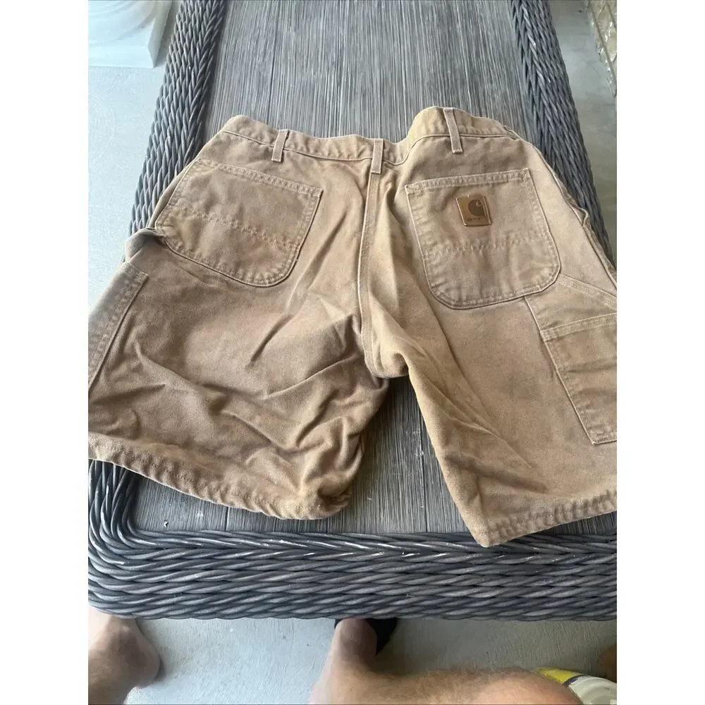 VTG Carhartt B25 Tan Canvas Carpenter Shorts Sz36 Faded Work Skater Grunge USA